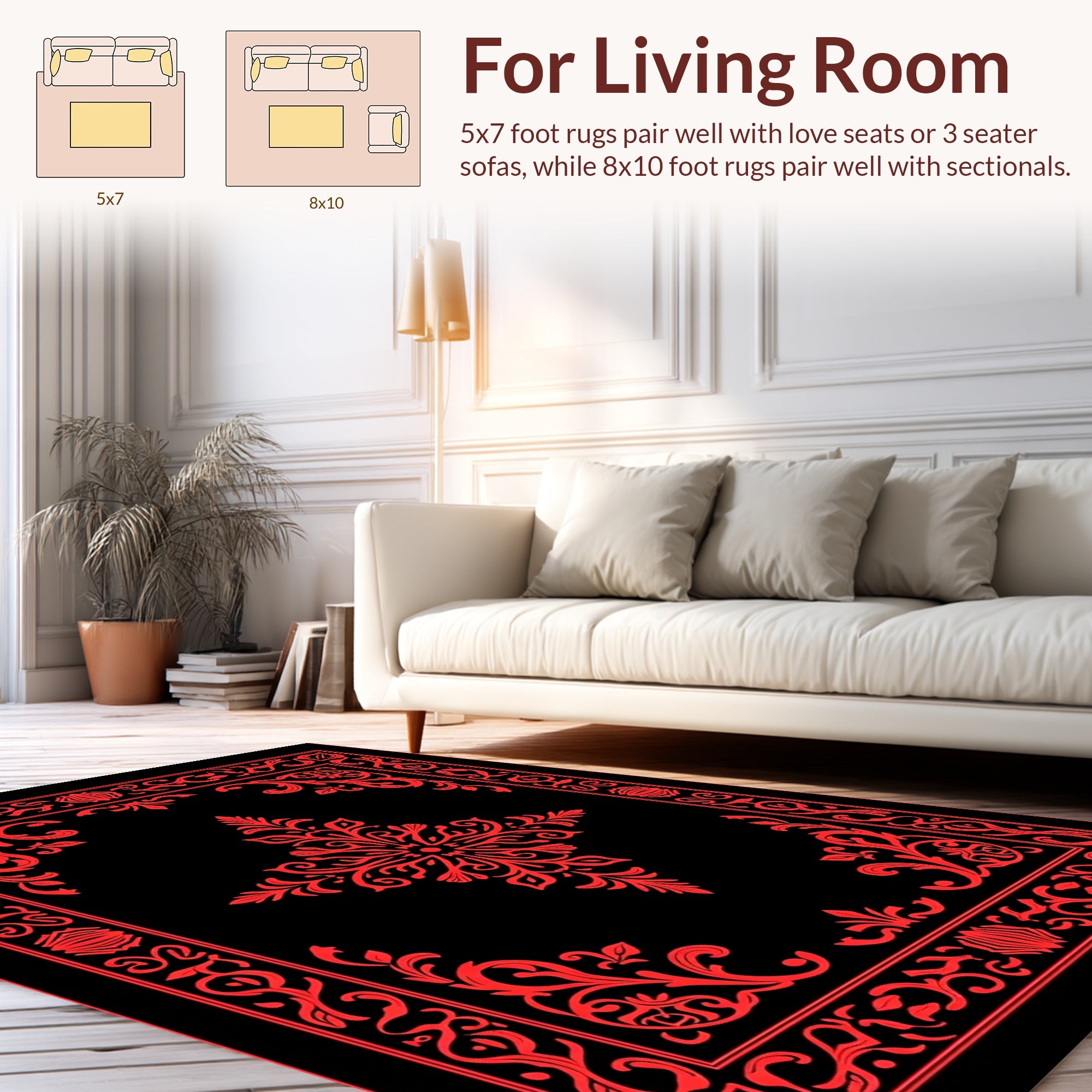 Elegant Red Floral Border Design Rug