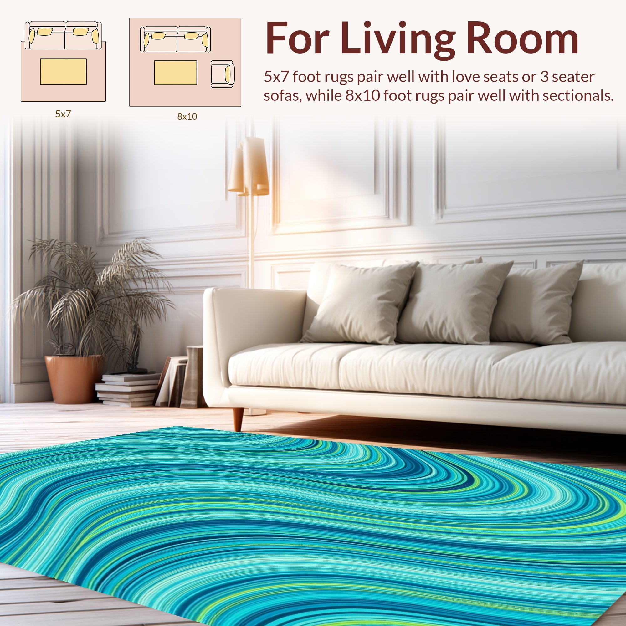 Cool Blue Green Swirl Art Rug
