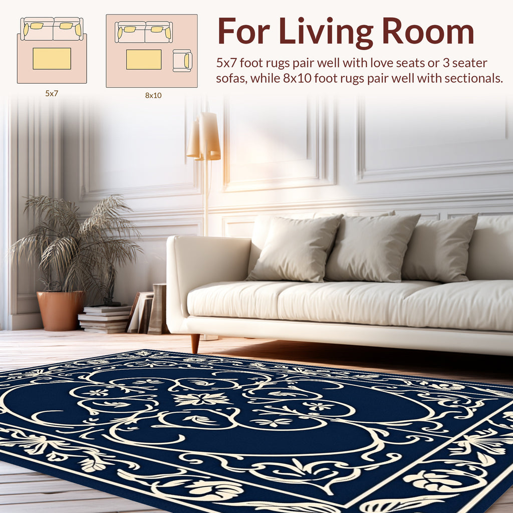 Classic Floral Vine Border Design Rug