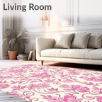 Pink Floral Damask Scrollwork Rug