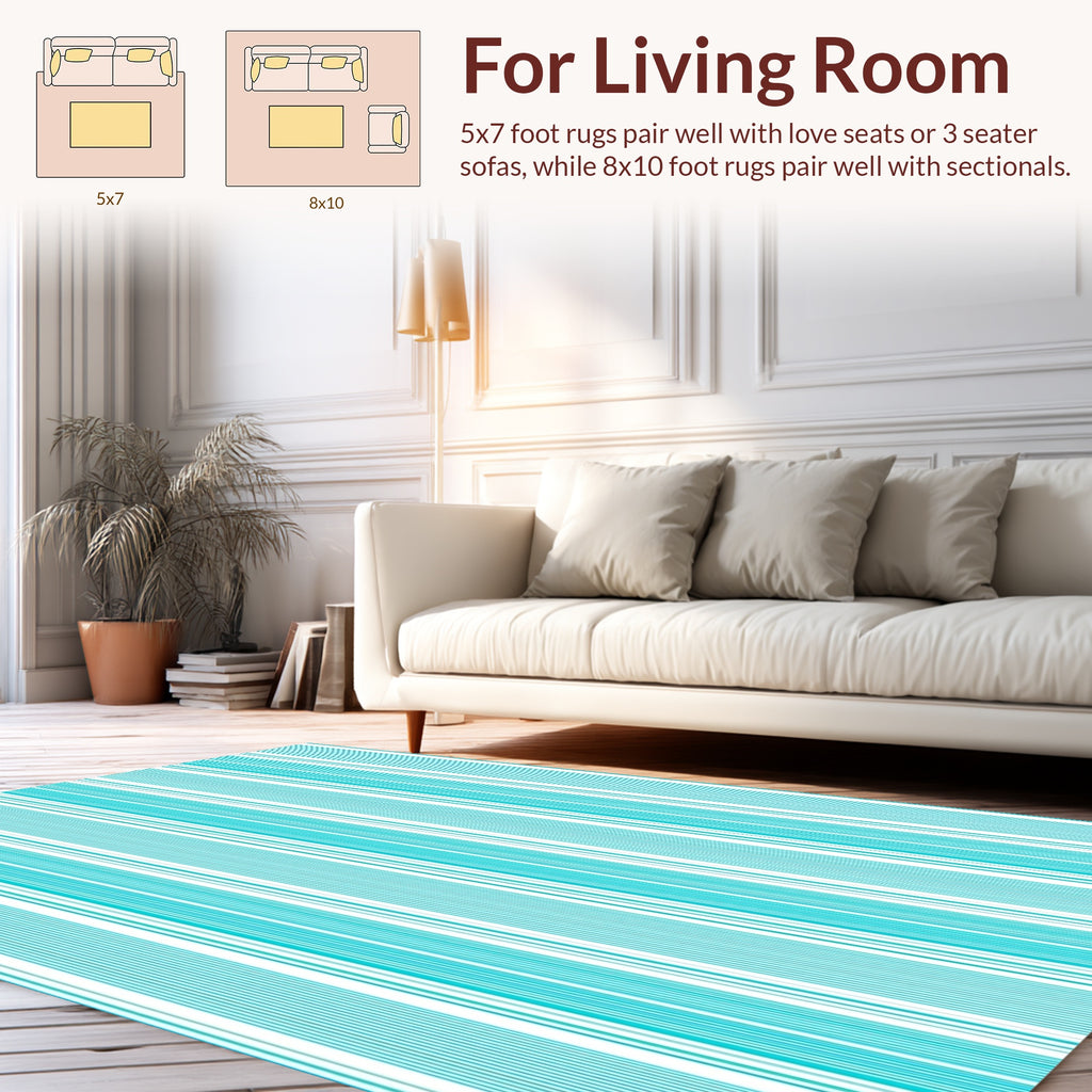 Aqua And White Vertical Stripes Rug