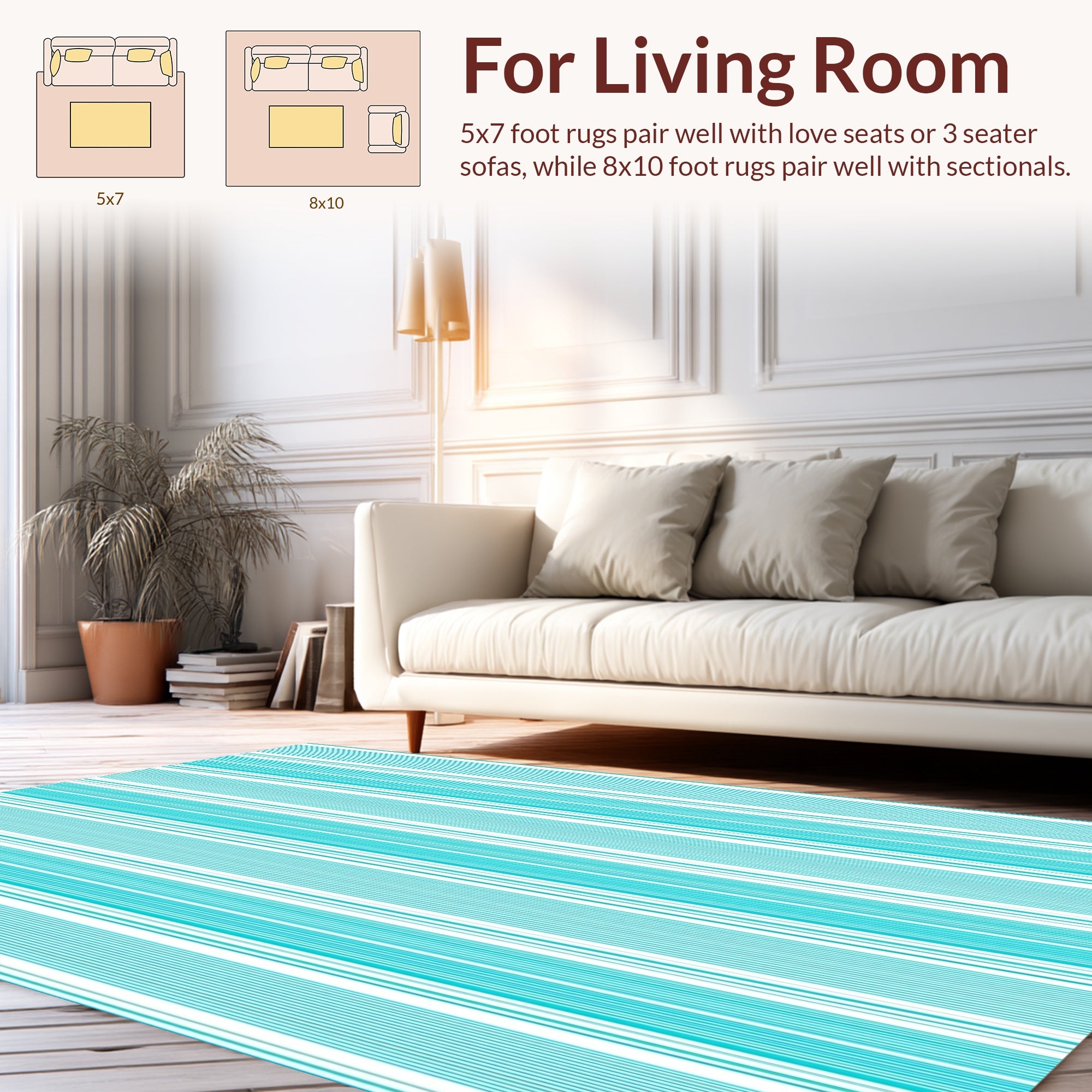 Aqua And White Vertical Stripes Rug