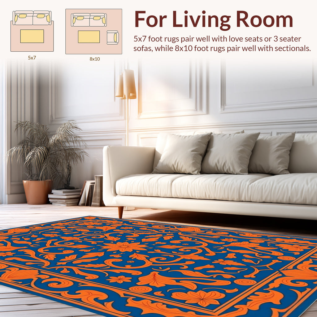 Elegant Orange Floral Damask Design Rug