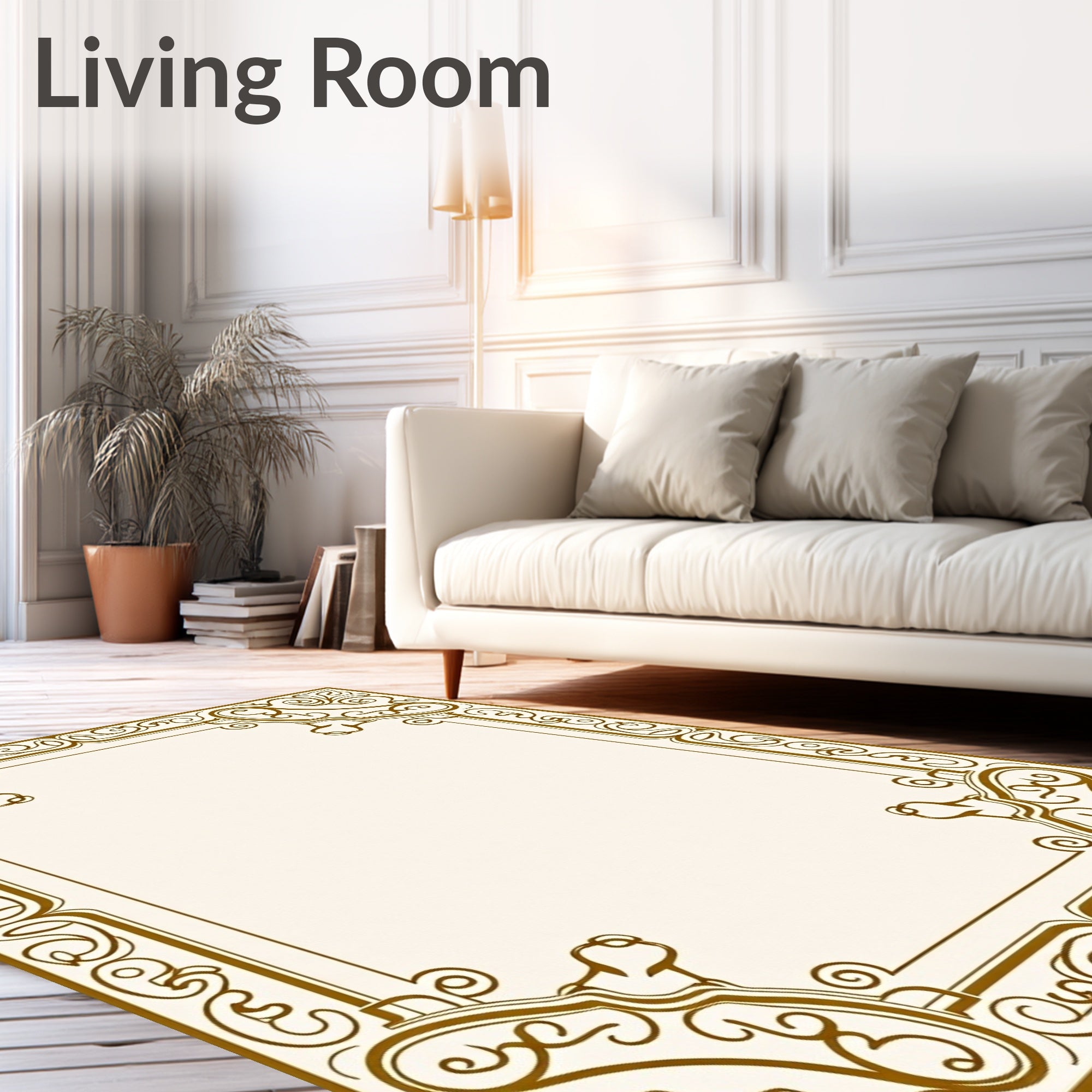 Ornate Scrollwork Border Design Rug