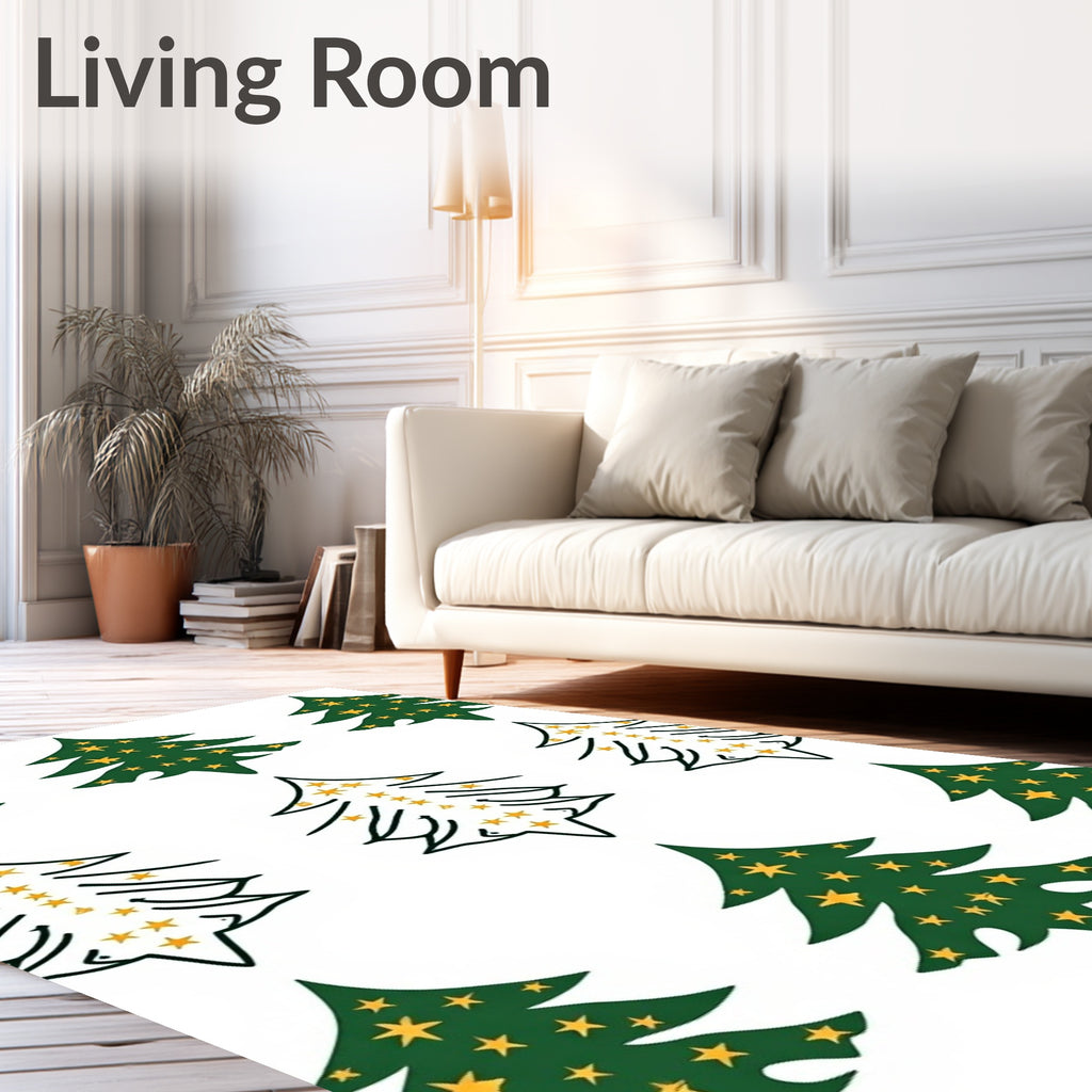 Green Star Christmas Tree Repeat Rug