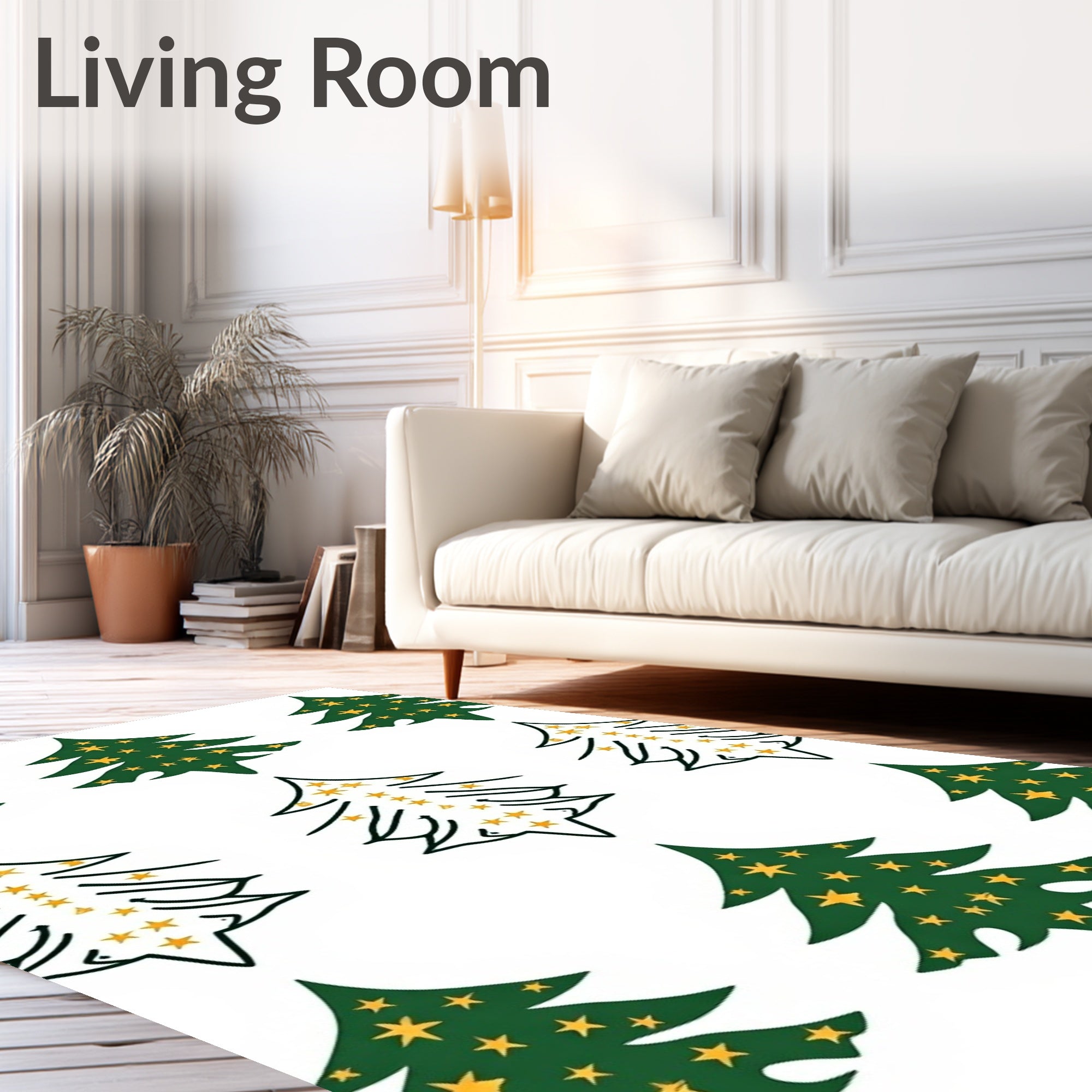 Green Star Christmas Tree Repeat Rug