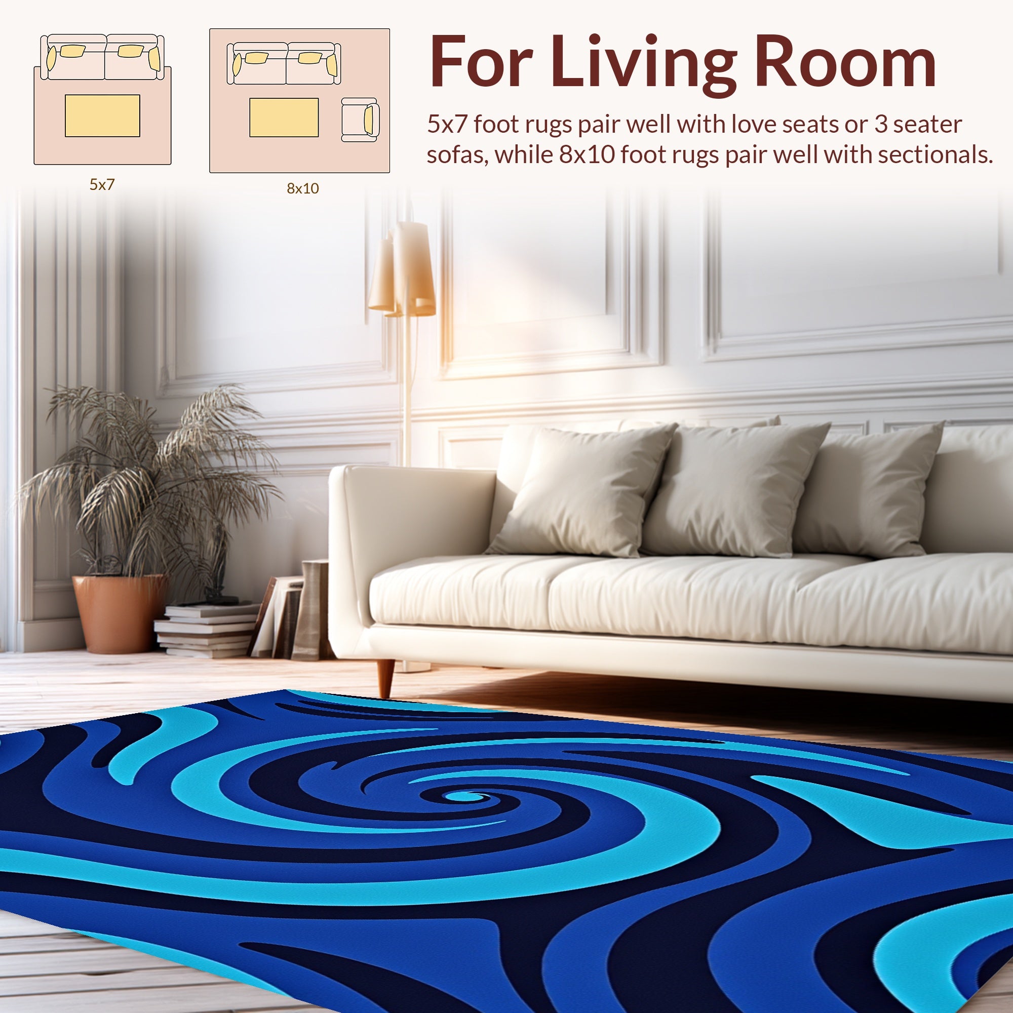 Abstract Blue Swirl Pattern Rug