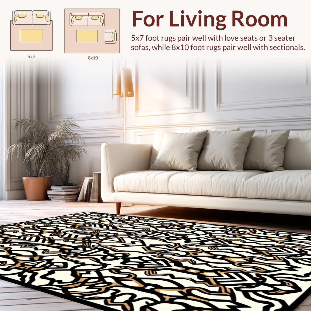 Classic Black Gold Abstract Pattern Rug