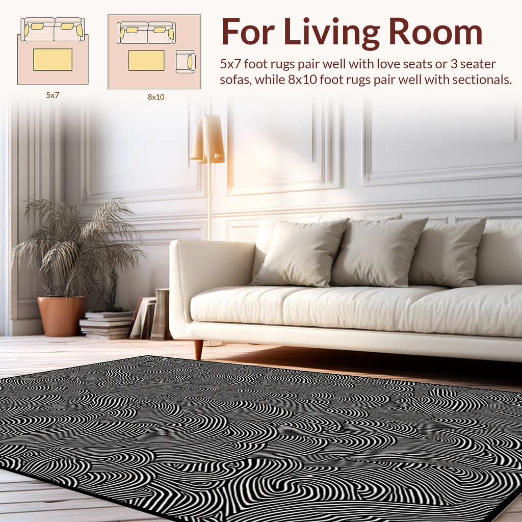 Black White Abstract Line Design Rug