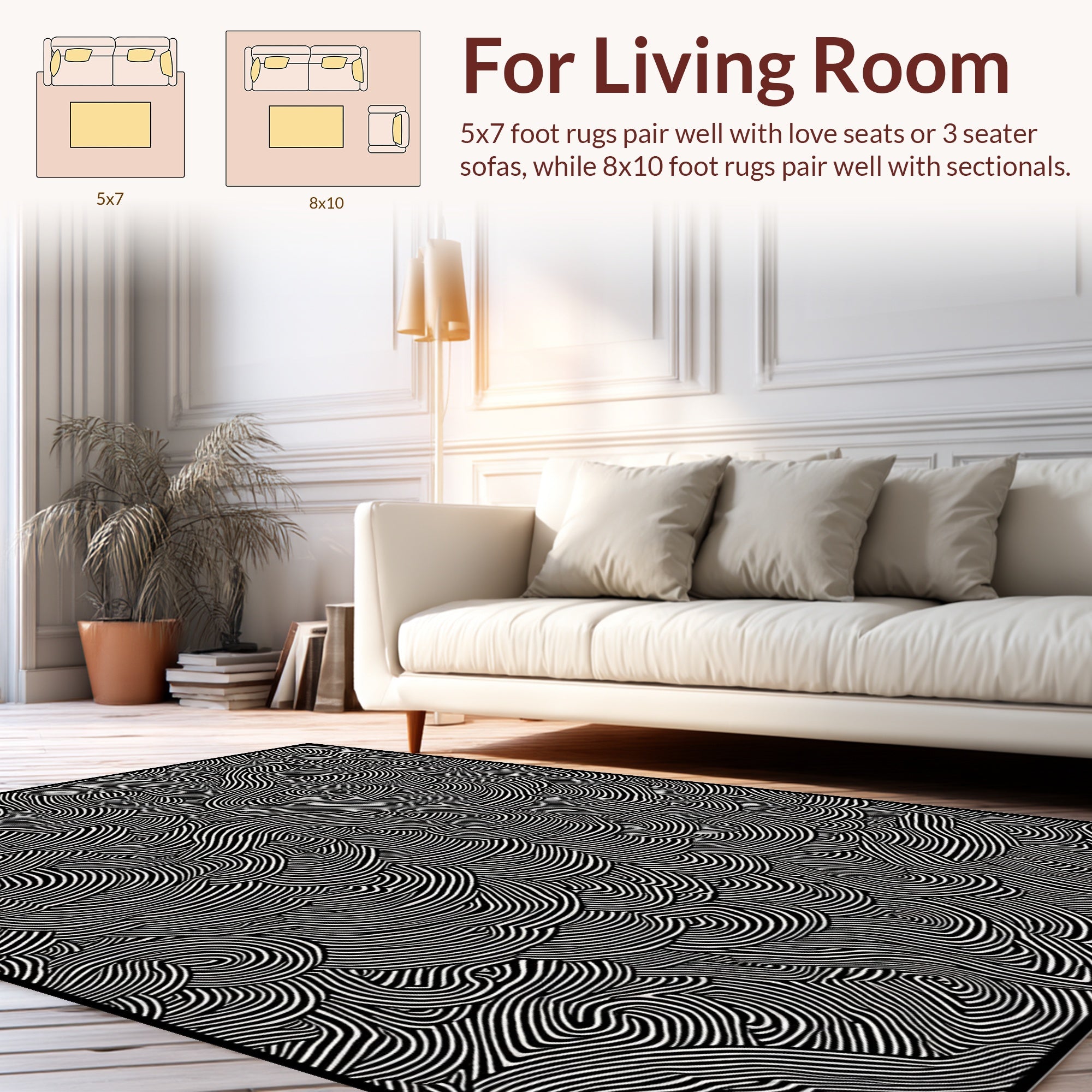Black White Abstract Line Design Rug