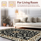 Black Floral Medallion Intricate Pattern Rug