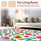 Floral Pattern Pink Yellow Flowers Rug