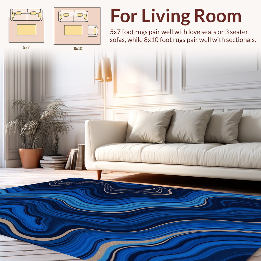 Deep Blue Marbled Swirl Pattern Rug