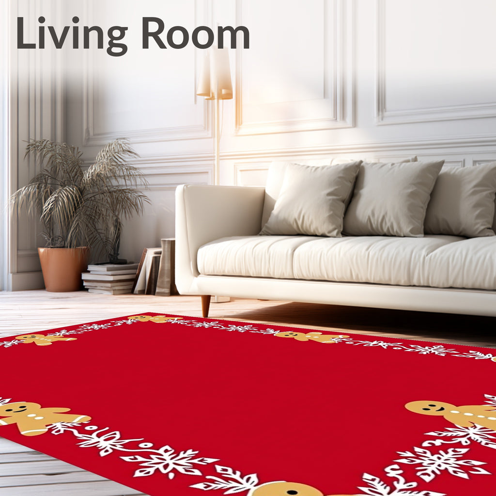 Red Gingerbread Snowflakes Border Rug