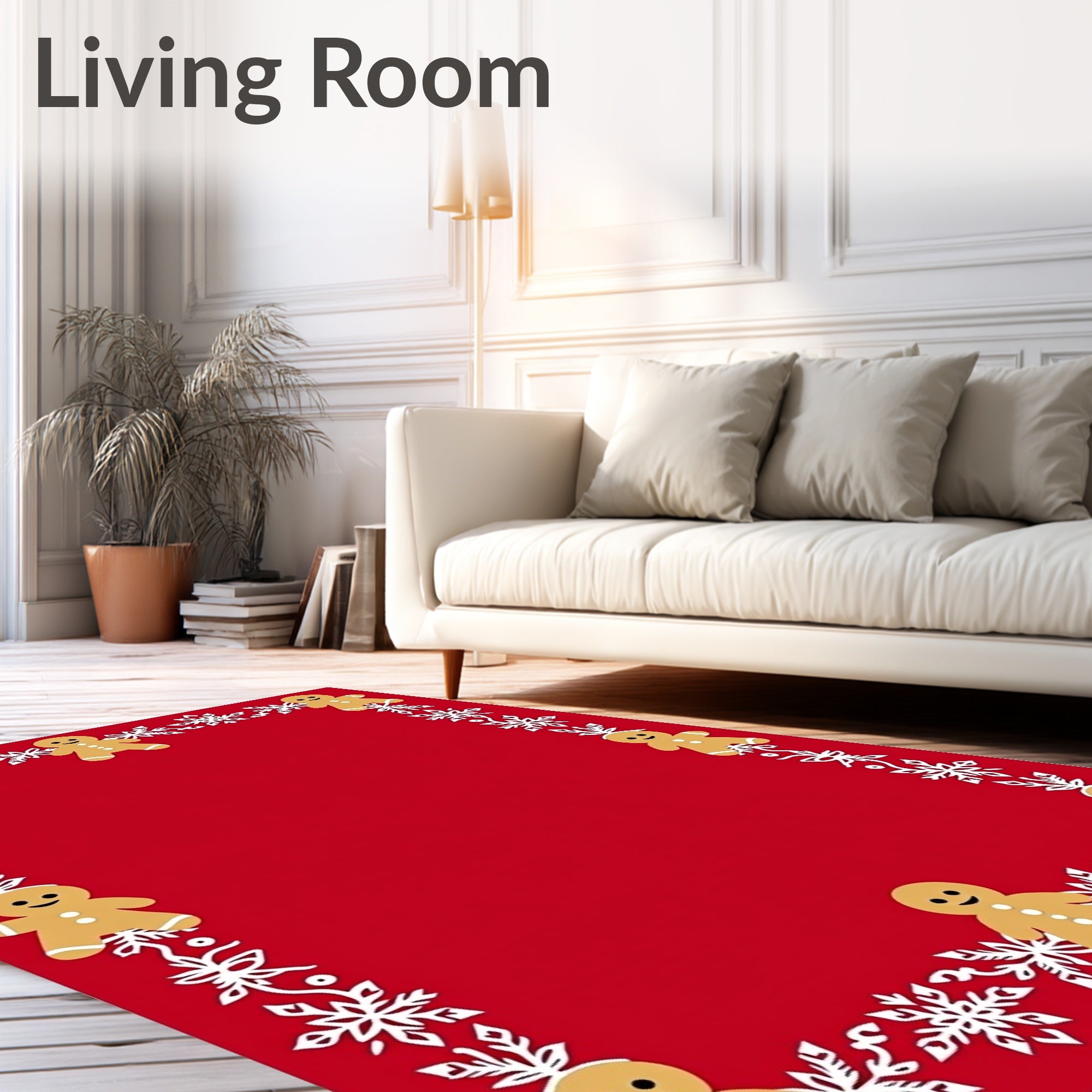 Red Gingerbread Snowflakes Border Rug