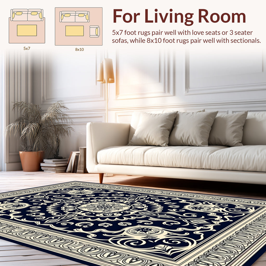 Elaborate Floral Dark Background Design Rug