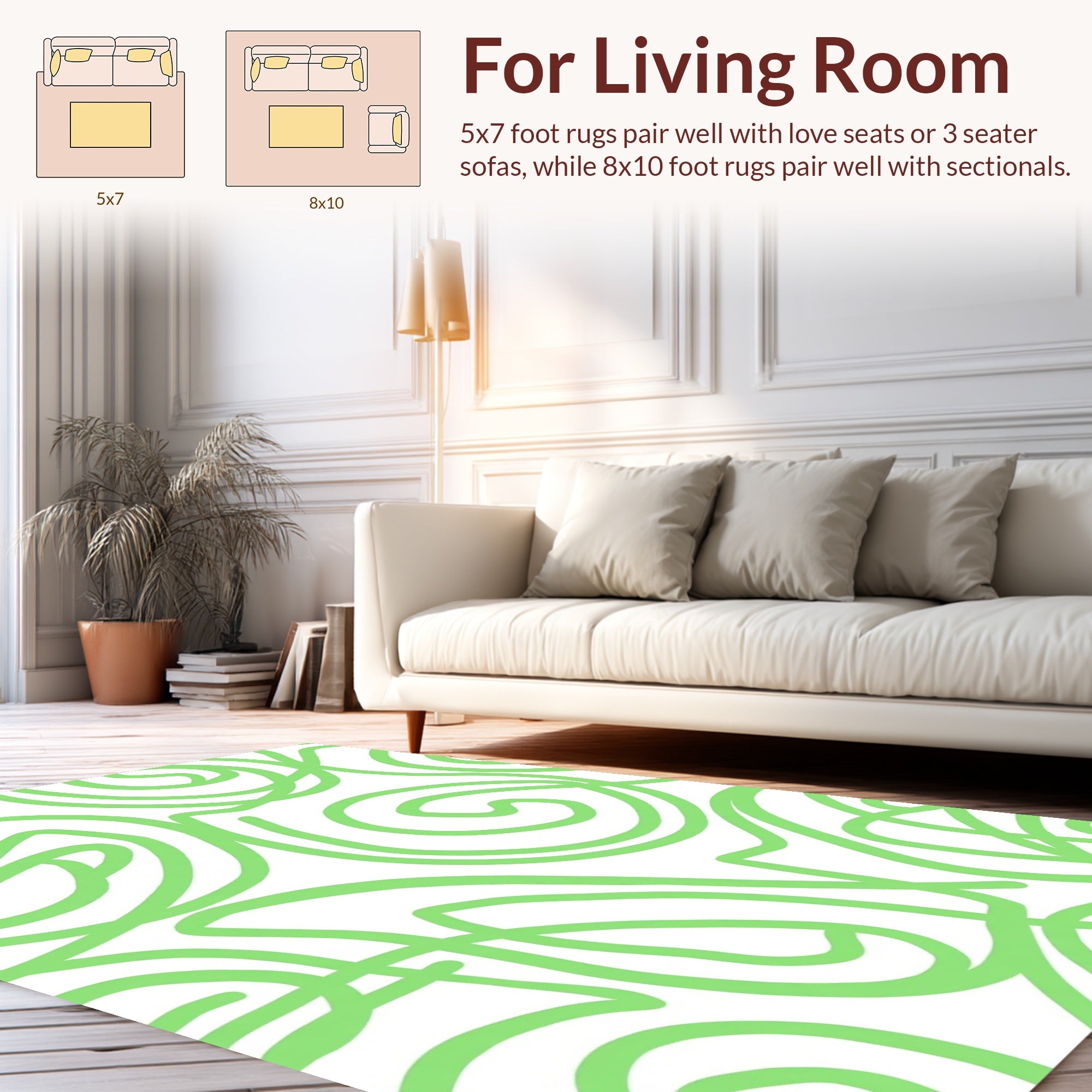 Abstract Green Swirls Pattern Rug
