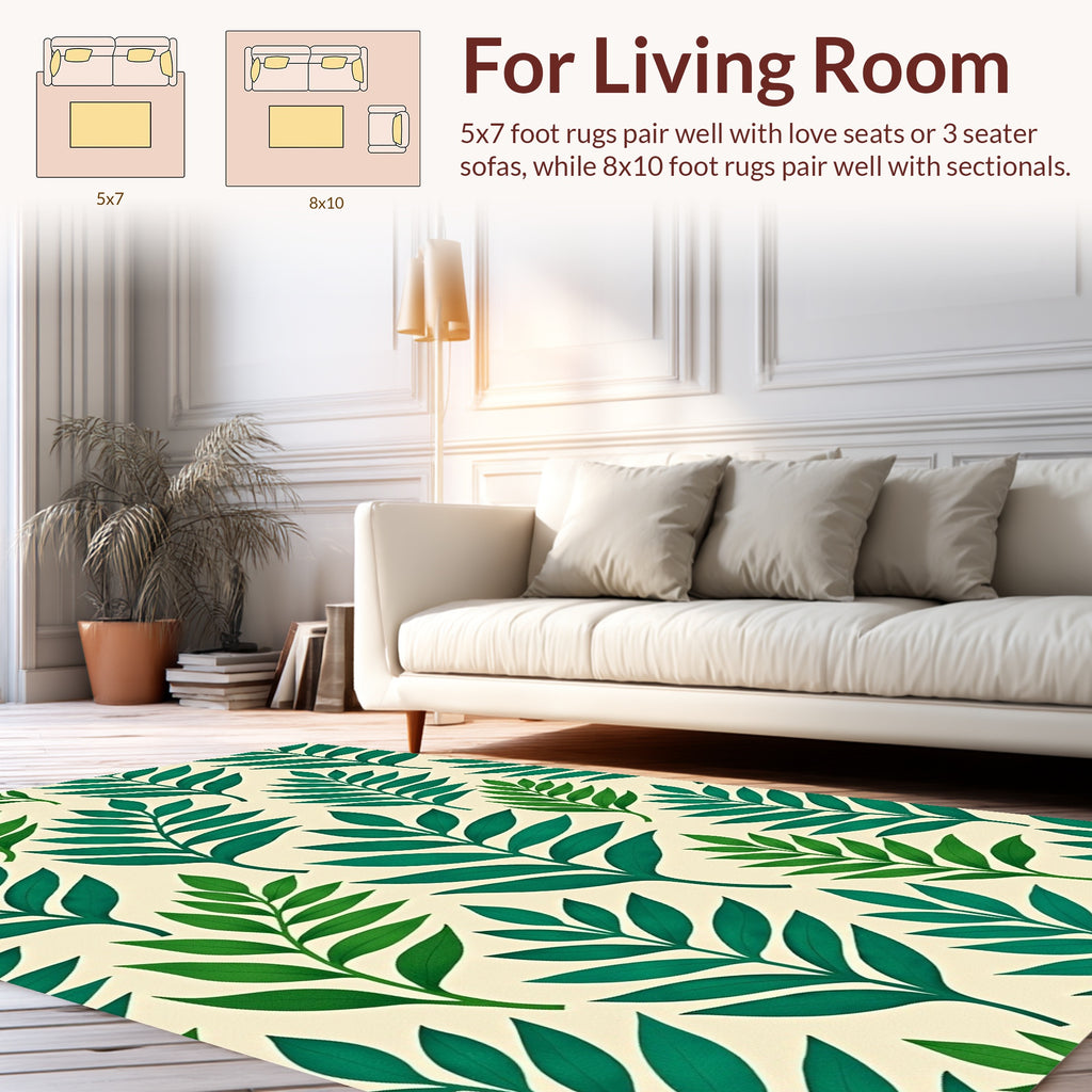 Tropical Leaf Pattern Cream Rug