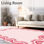 Ornate Red Ribbon Scroll Pattern Rug