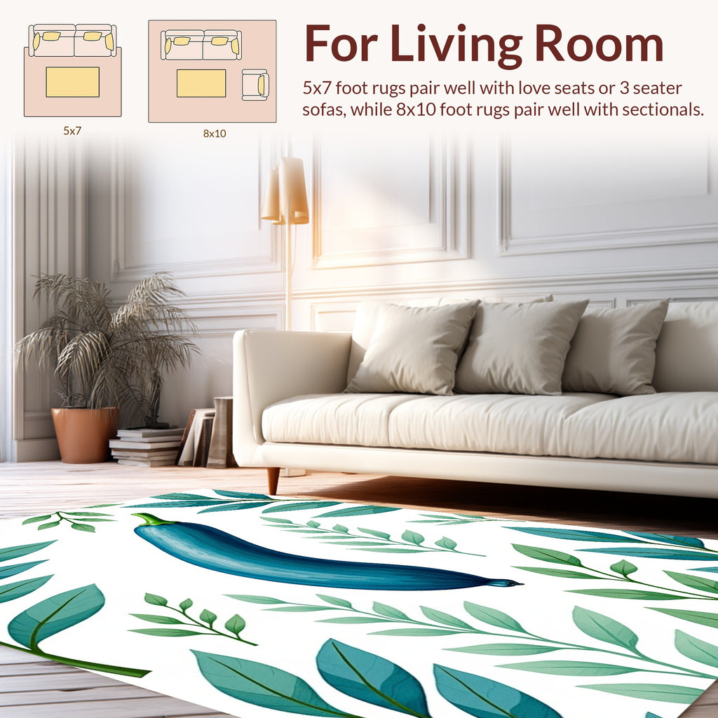 Blue Eggplant Botanical Pattern Rug