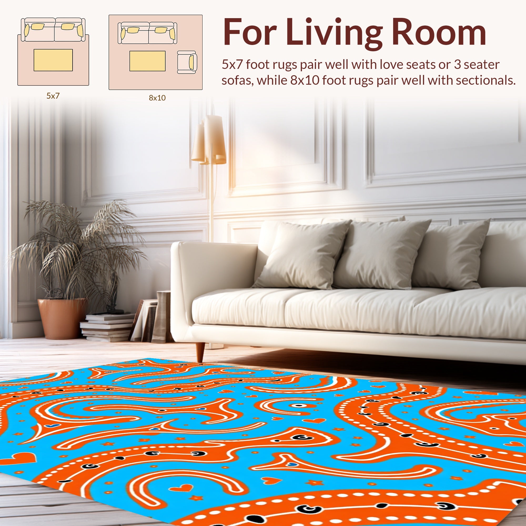 Whimsical Orange Swirls Boho Design Rug