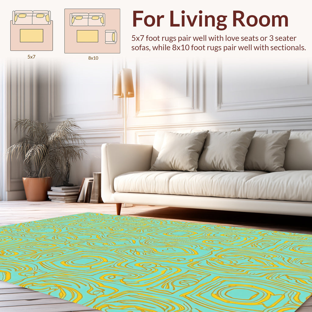 Aqua Gold Organic Pattern Rug