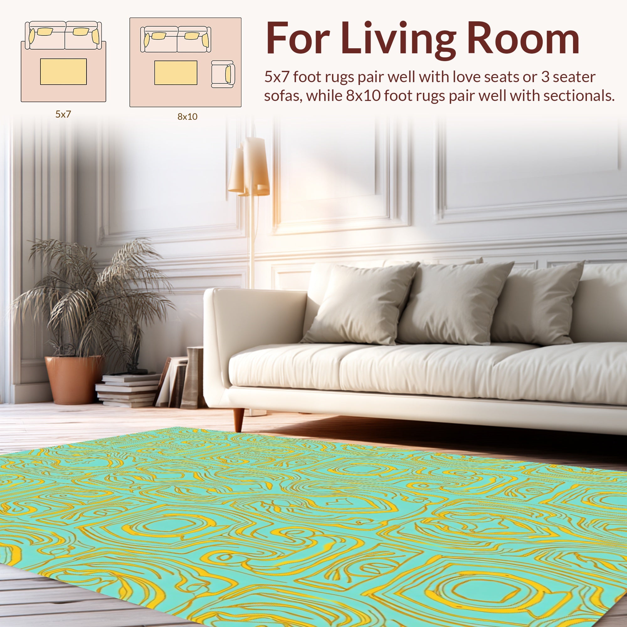 Aqua Gold Organic Pattern Rug