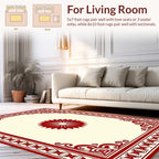 Crimson Starburst Scrollwork Frame Design Rug