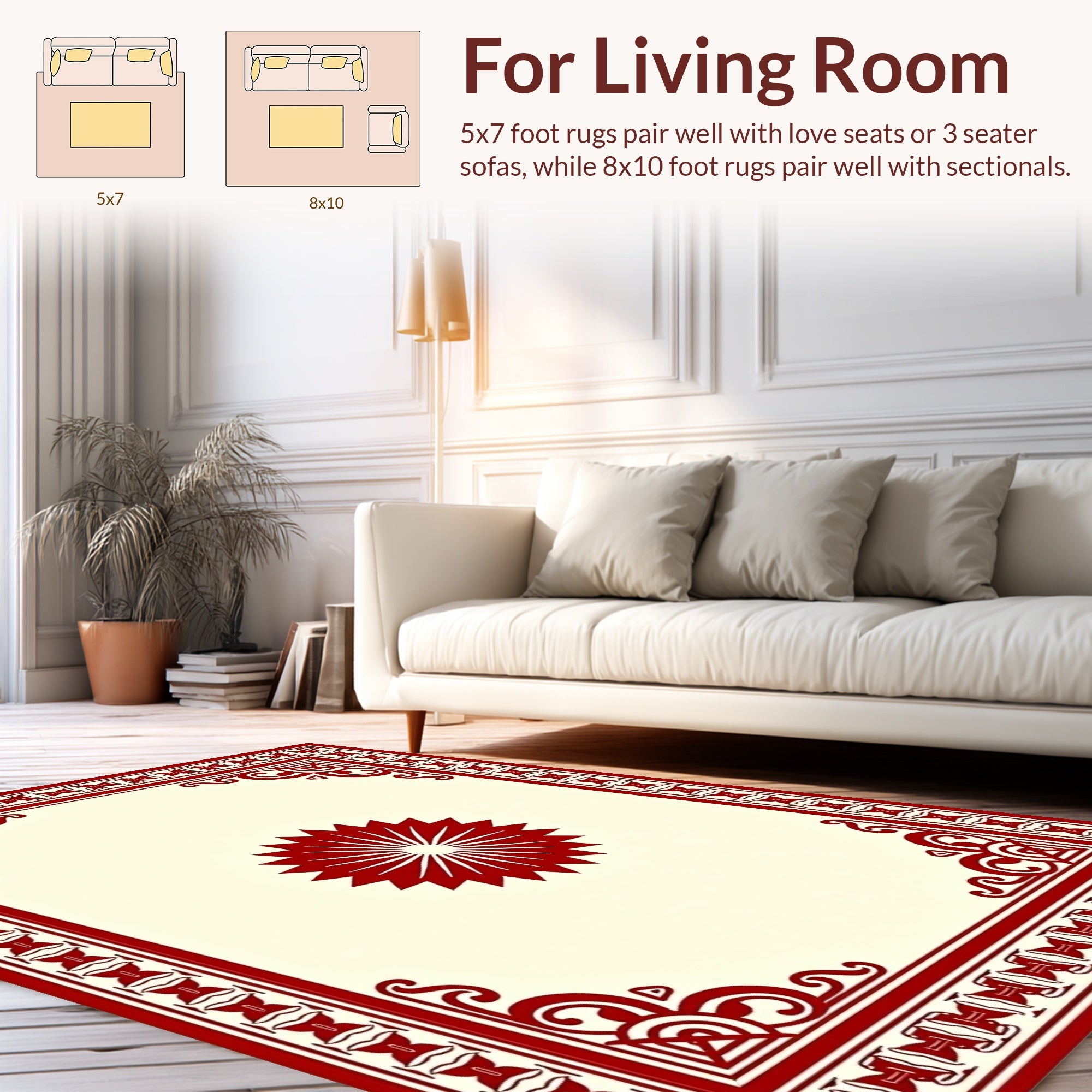 Crimson Starburst Scrollwork Frame Design Rug