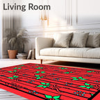 Red Holly Bow Snowflake Striped Rug