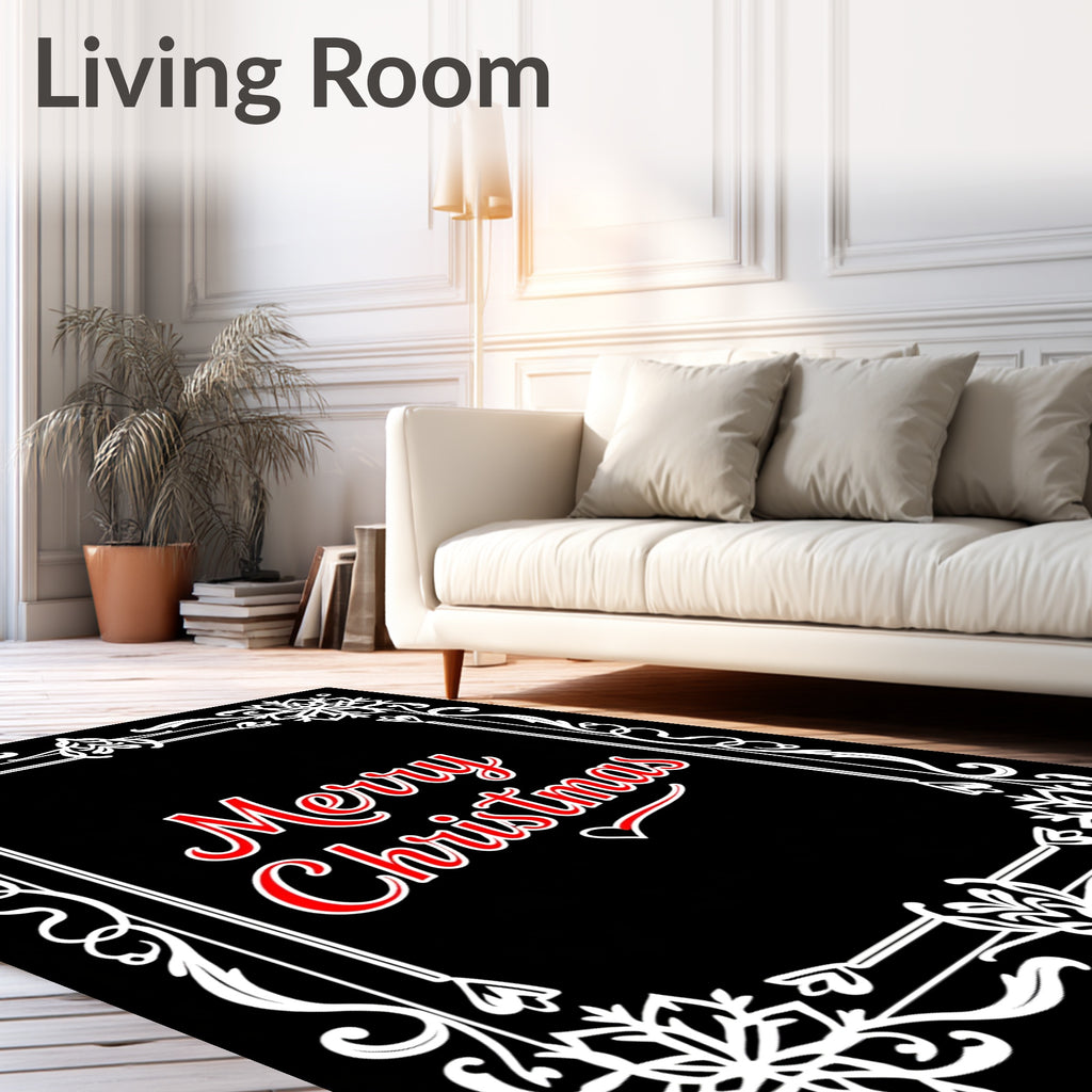 Festive Red Snowflakes Border Rug