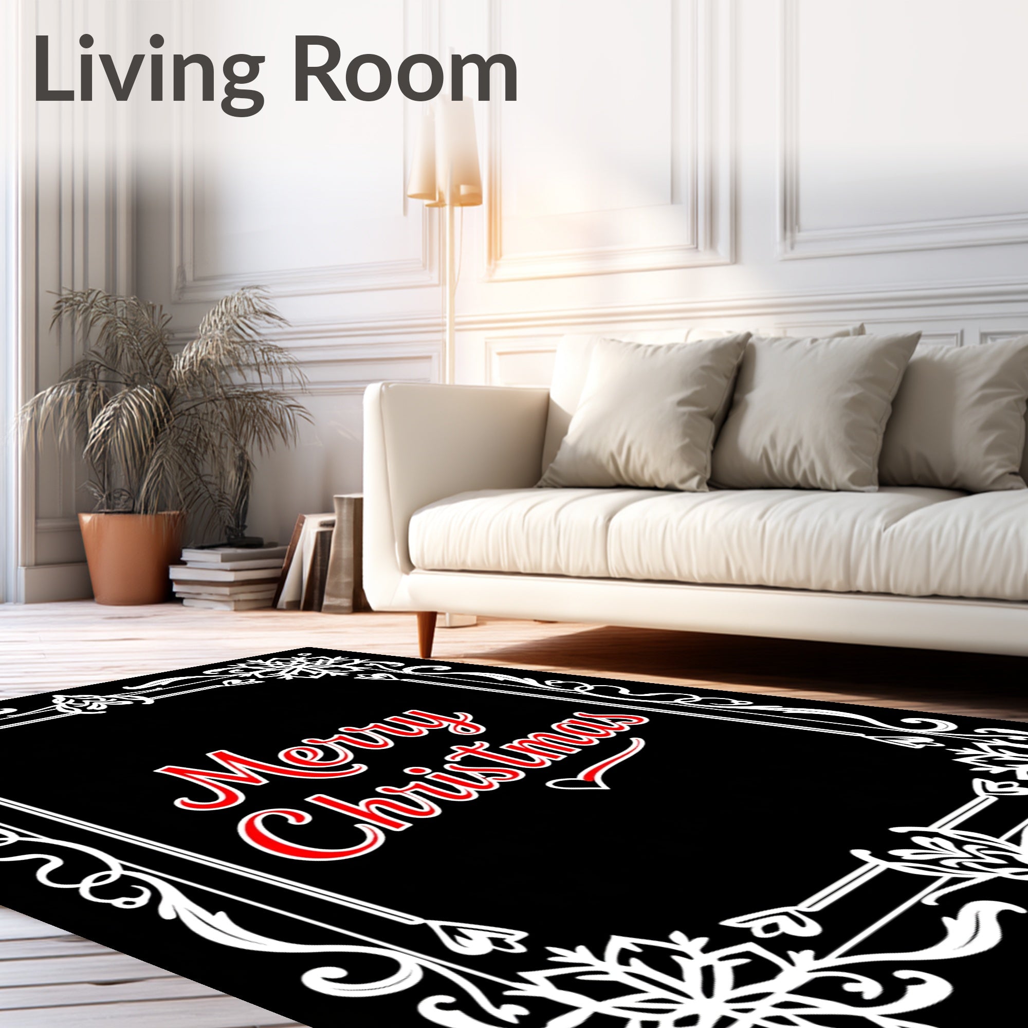 Festive Red Snowflakes Border Rug