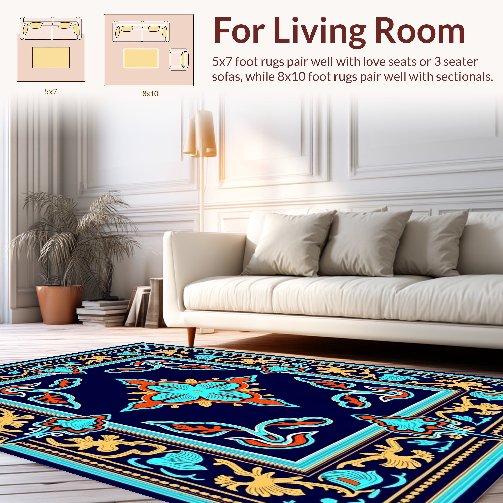 Ornate Floral Medallion Navy Pattern Rug