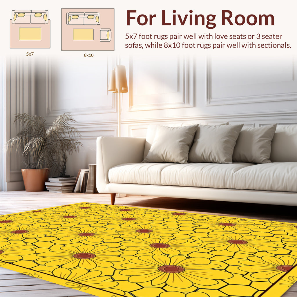 Bold Yellow Daisy Hexagon Pattern Rug