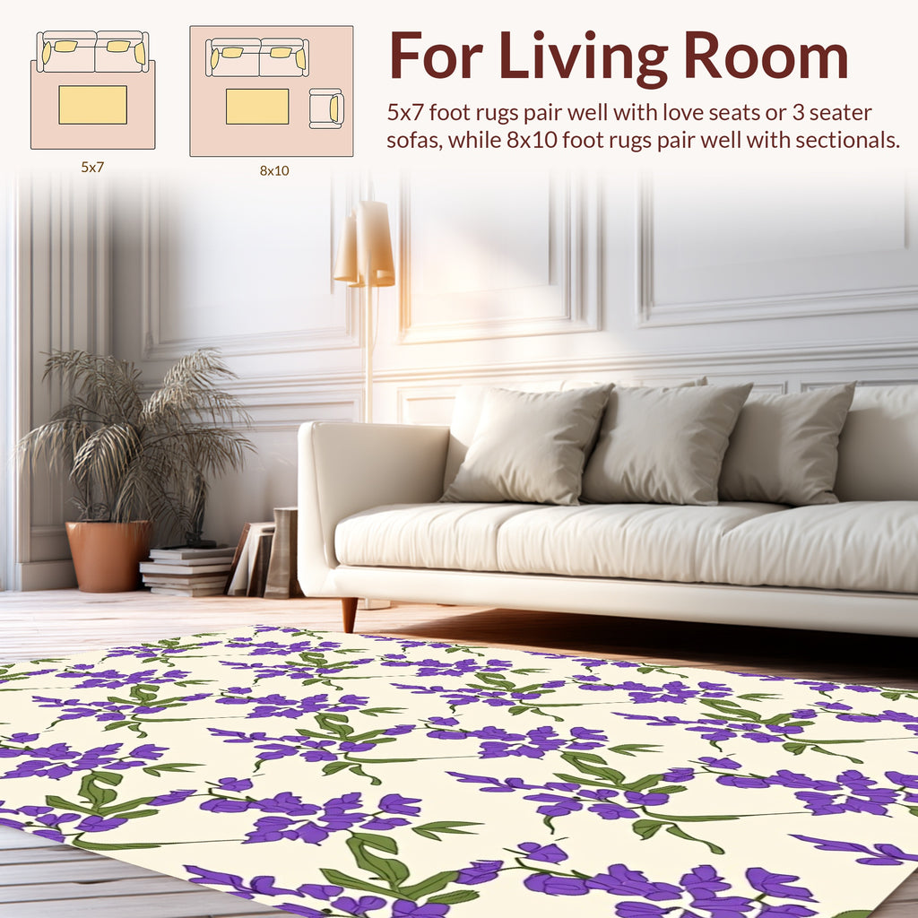 Purple Lavender Branch Pattern Rug