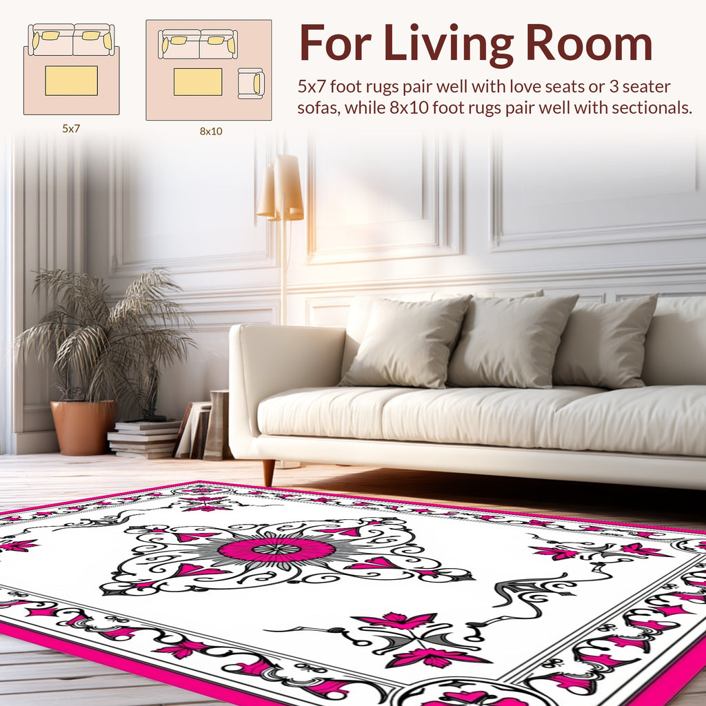 Ornate Floral Mandala Pink Grey Design Rug