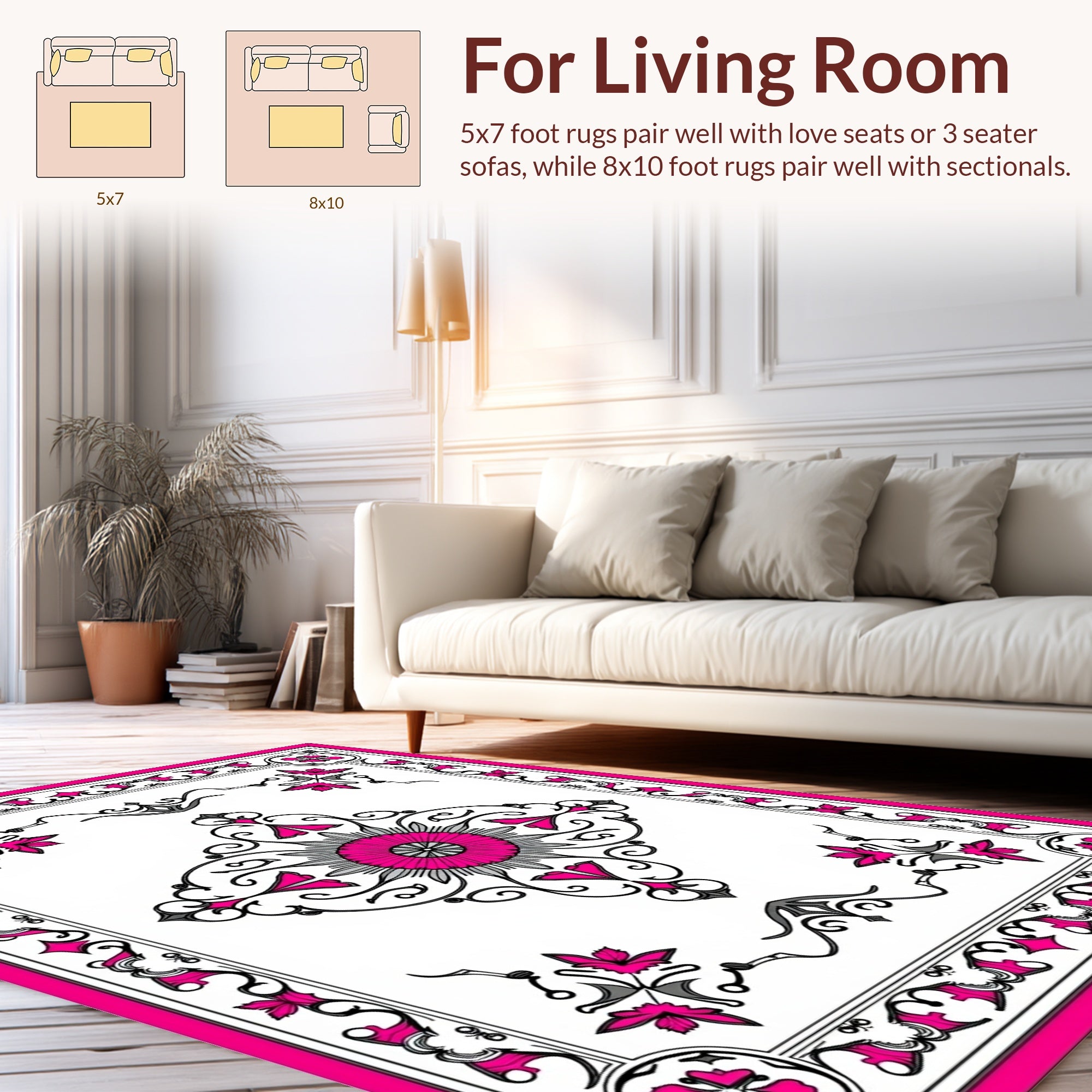 Ornate Floral Mandala Pink Grey Design Rug