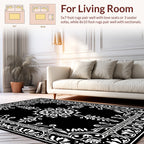 Ornate Black White Floral Medallion Design Rug
