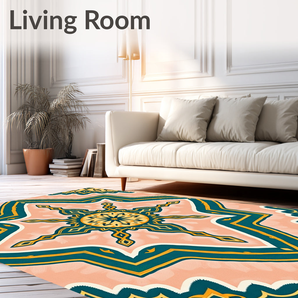 Ornate Teal and Gold Mandala Design Rug