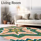 Ornate Teal and Gold Mandala Design Rug