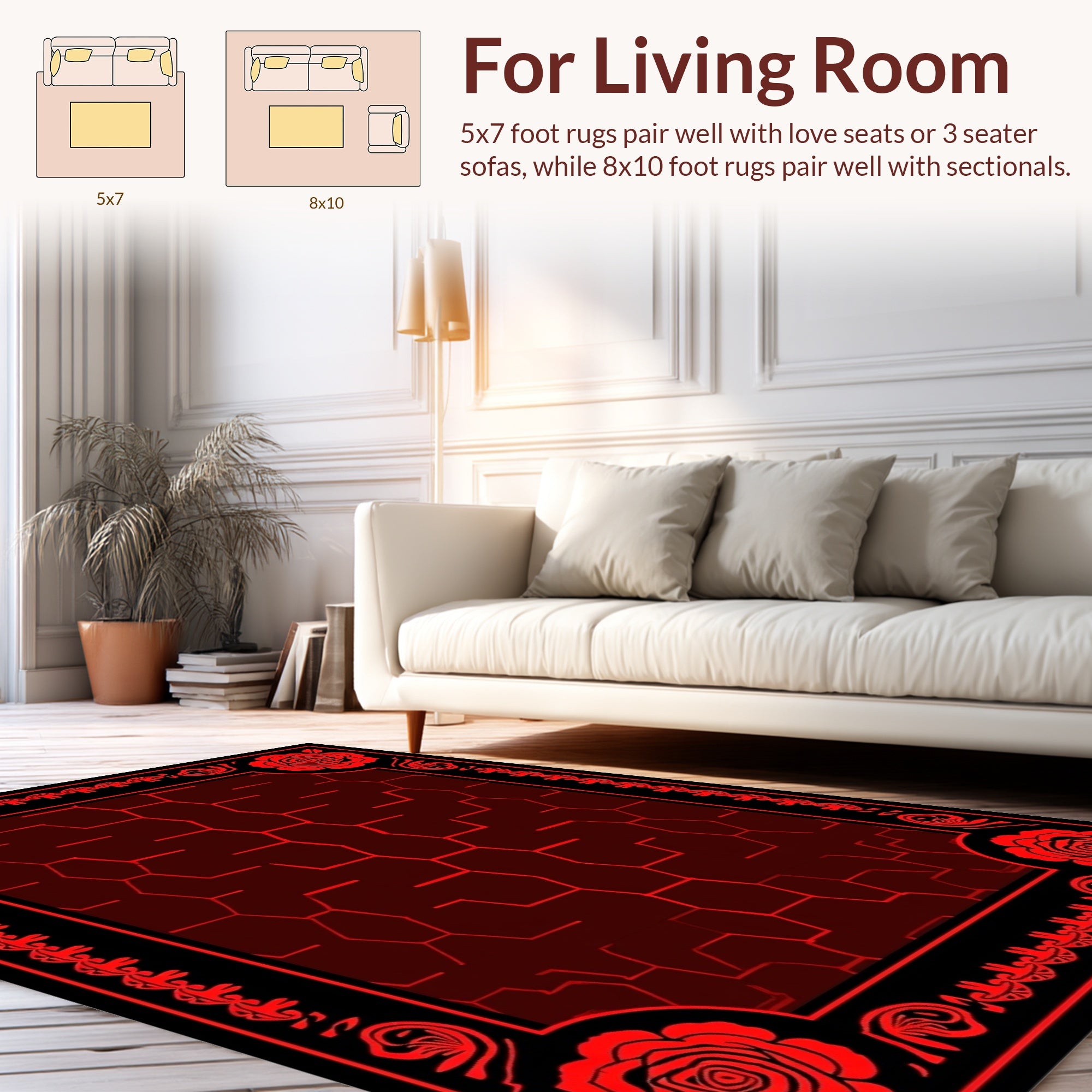 Red Rose Hexagonal Geometric Pattern Rug