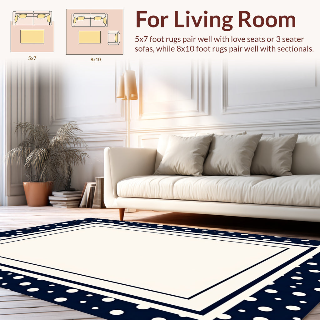 Navy White Polka Dot Bordered Rug