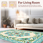 Turquoise Floral Medallion Cream Rug