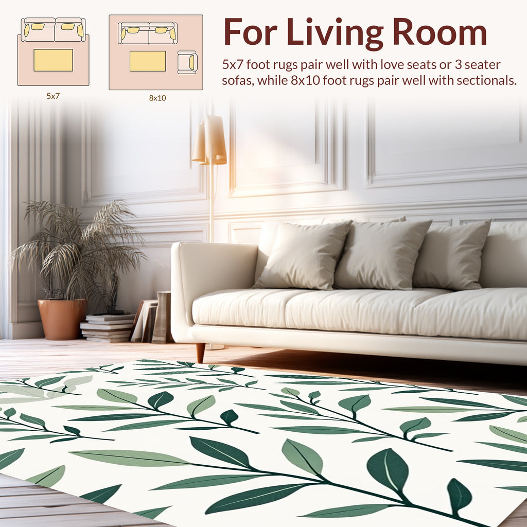 Leafy Branch Subtle Green Pattern Rug