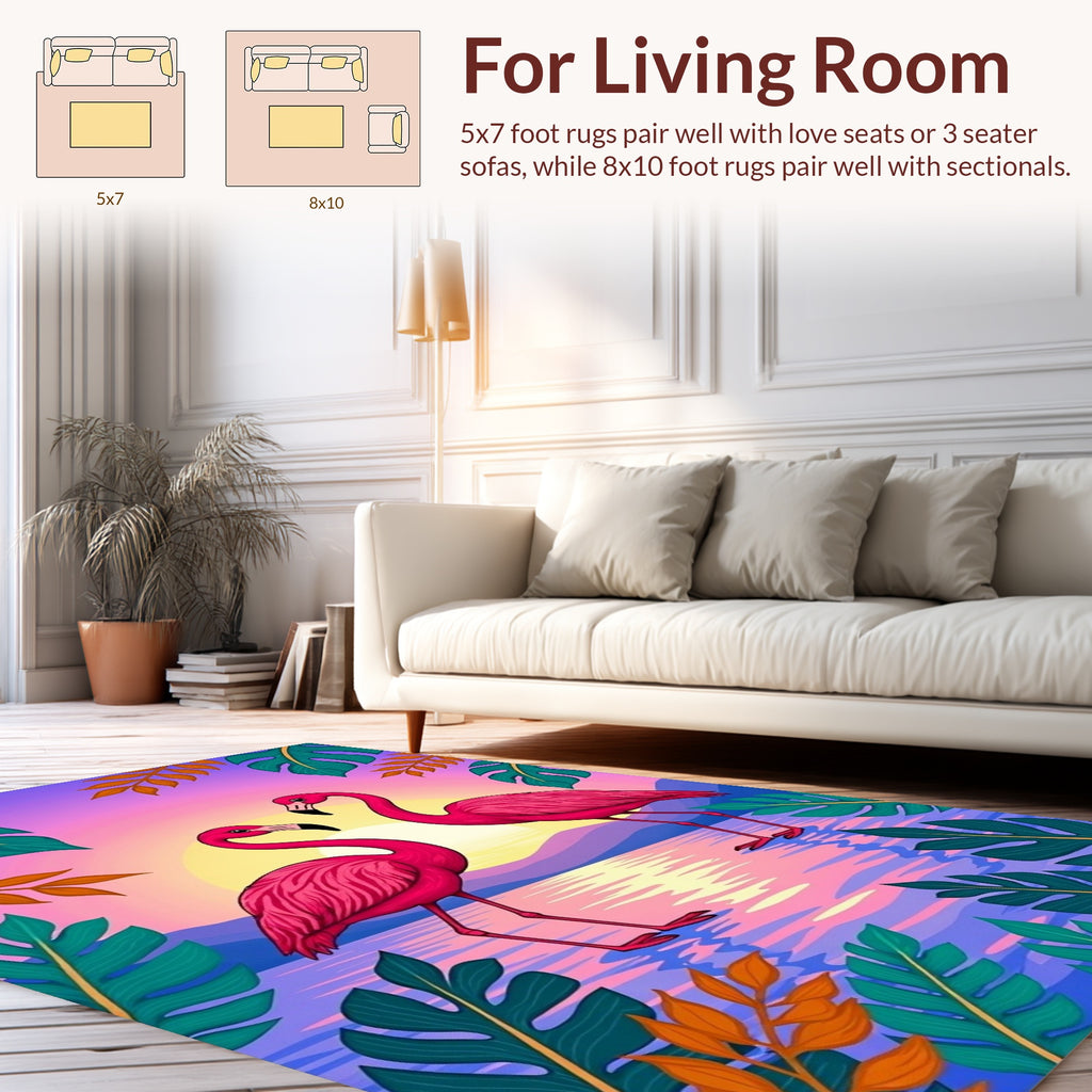 Tropical Flamingo Sunset Paradise Rug