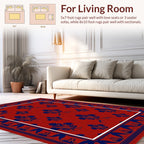 Bold Blue Floral Border Red Rug