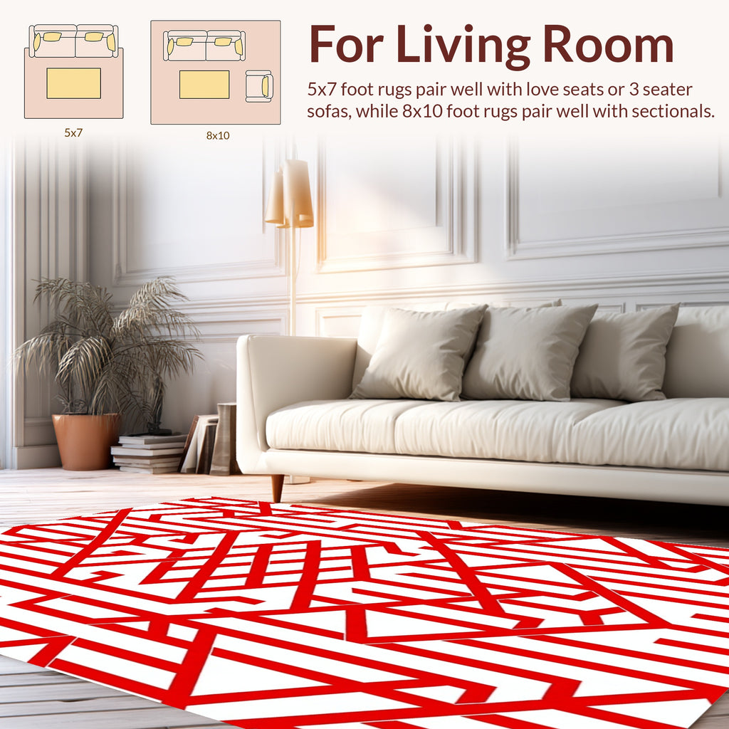 Red Abstract Geometric Pattern Rug