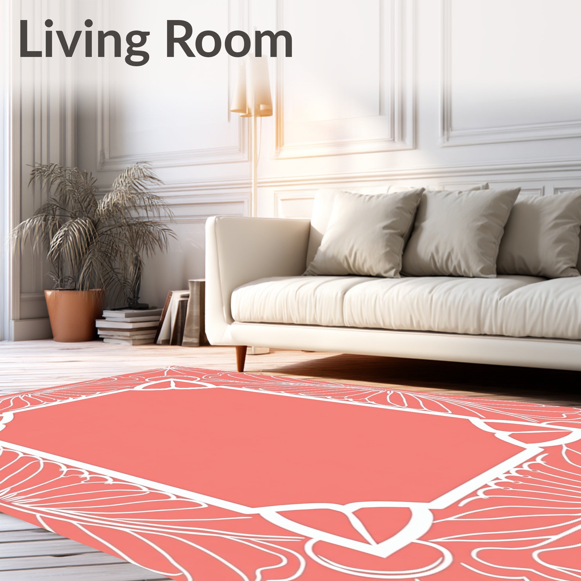 Floral Outline Coral Frame Design Rug