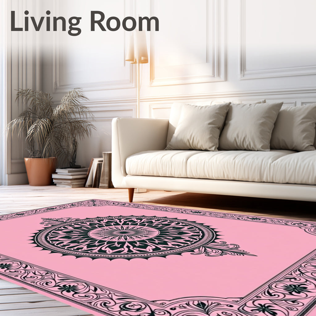 Pink Floral Medallion with Ornate Border Rug