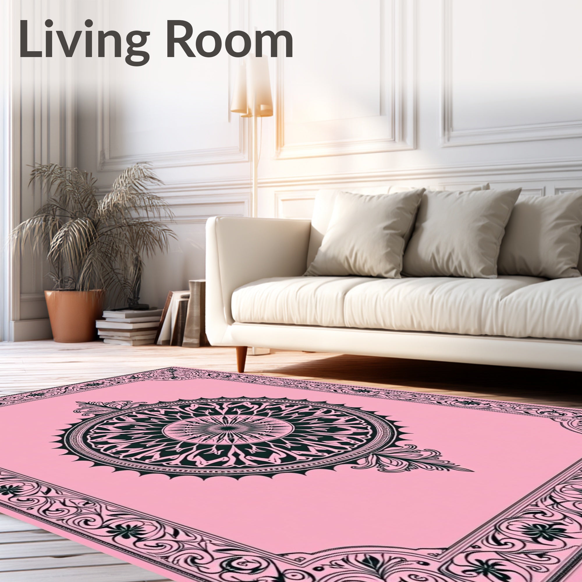 Pink Floral Medallion with Ornate Border Rug